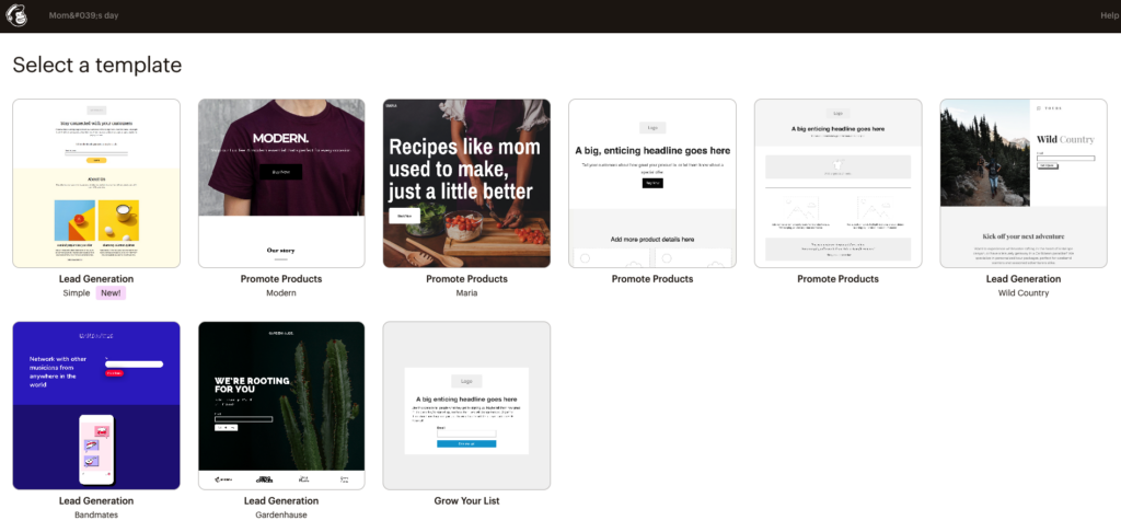 Mailchimp landing page library