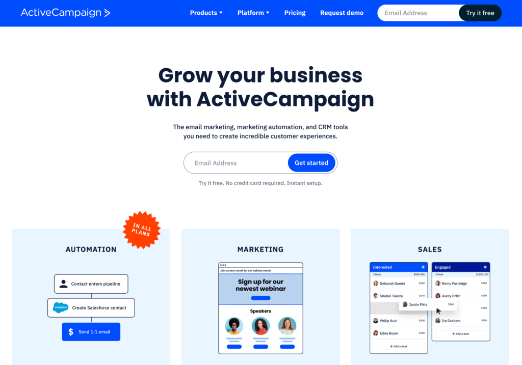 activecampaign homepage