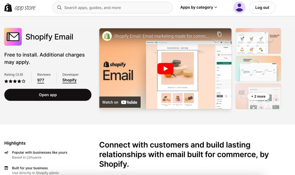 Shopify email homepage