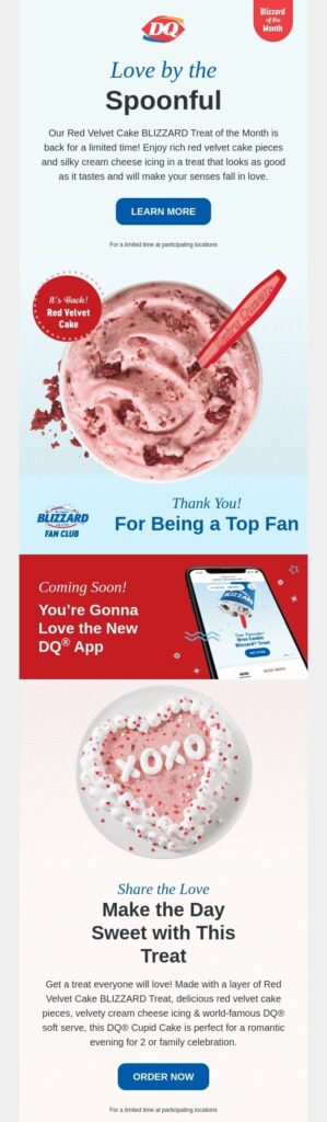 Valentine’s Day email example by Dairy Queen
