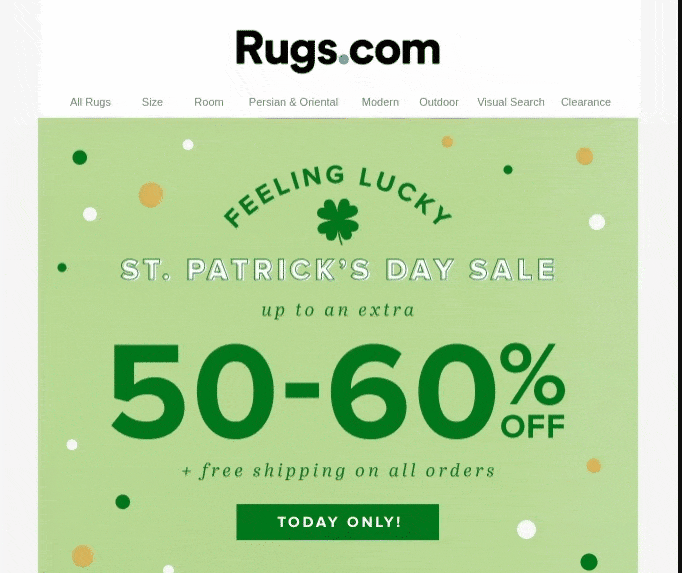 St. Patrick Day email example by Rugs