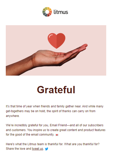 A thank you email example by Litmus