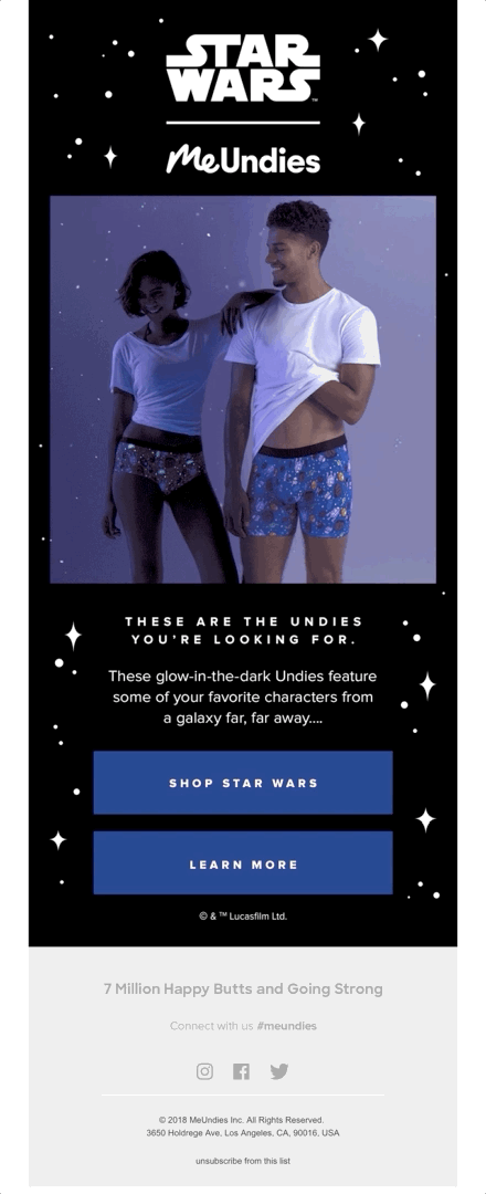 Star Wars MeUndies newsletter example