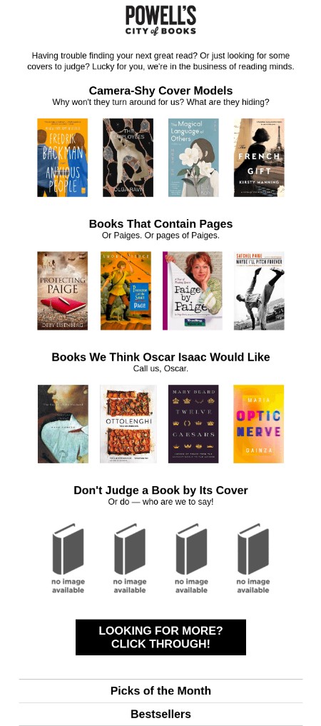 Product recommendation email example by Powell's city of books