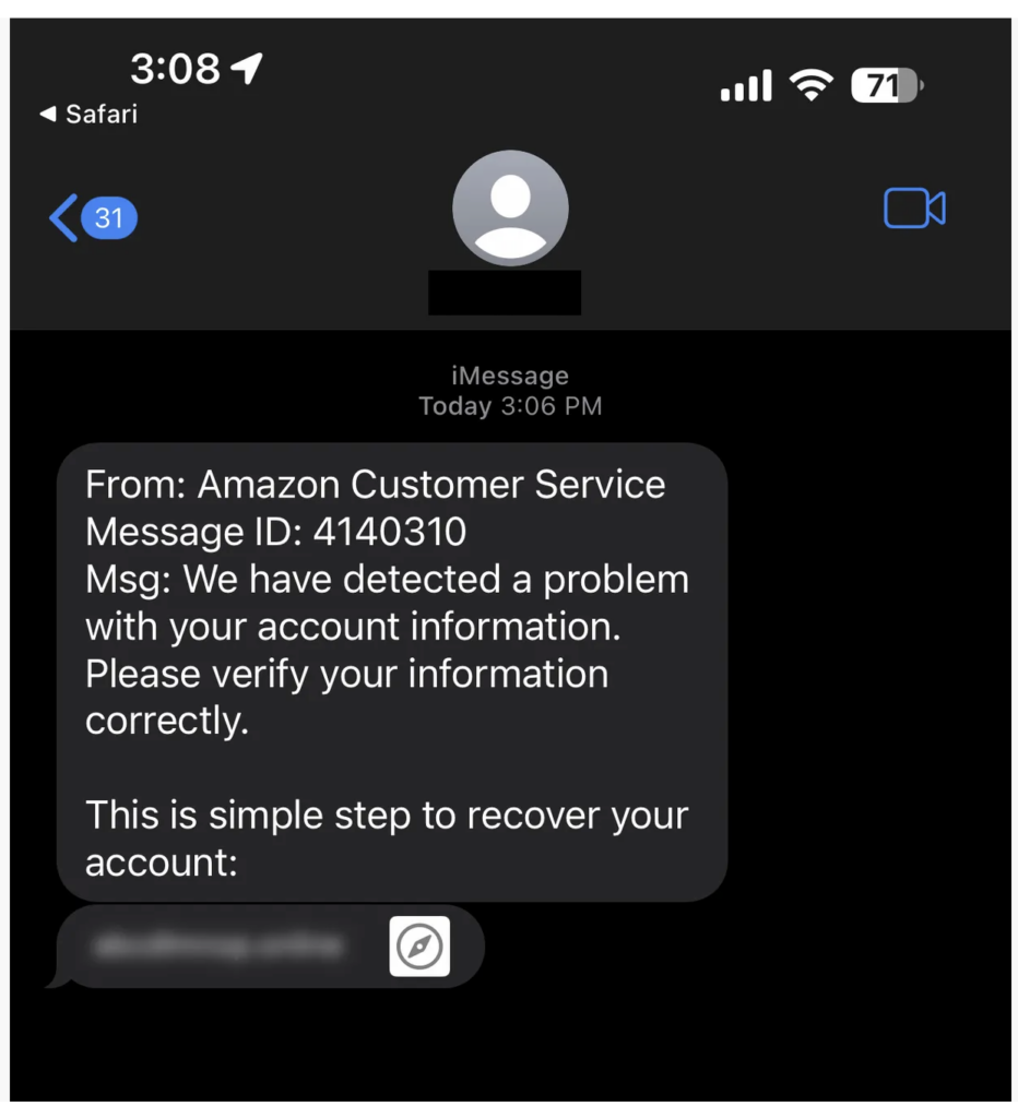 Scam messages example